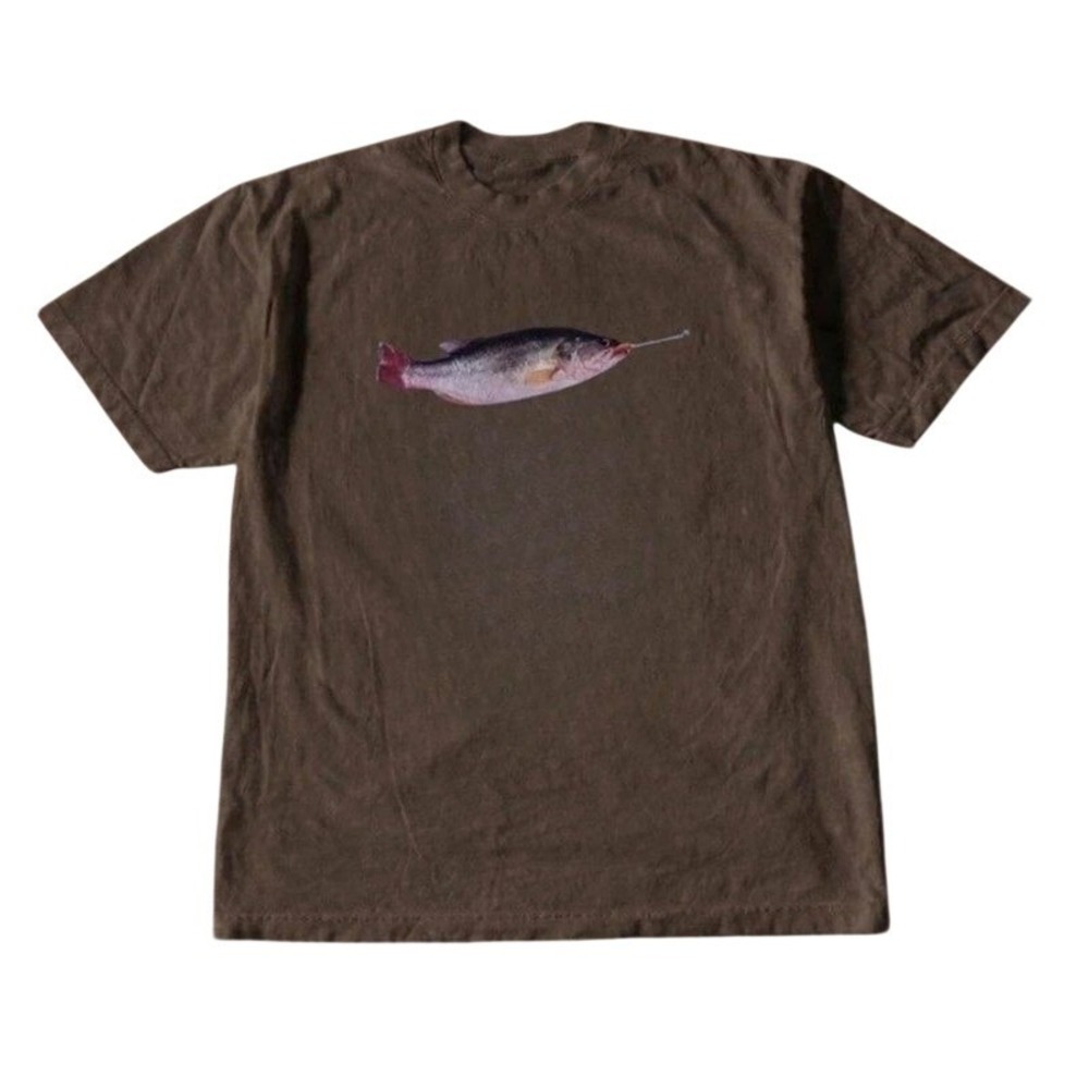 Gildan Fish Graphic T Shirt Womens Small Brown New Surrealist Weirdcore Tee